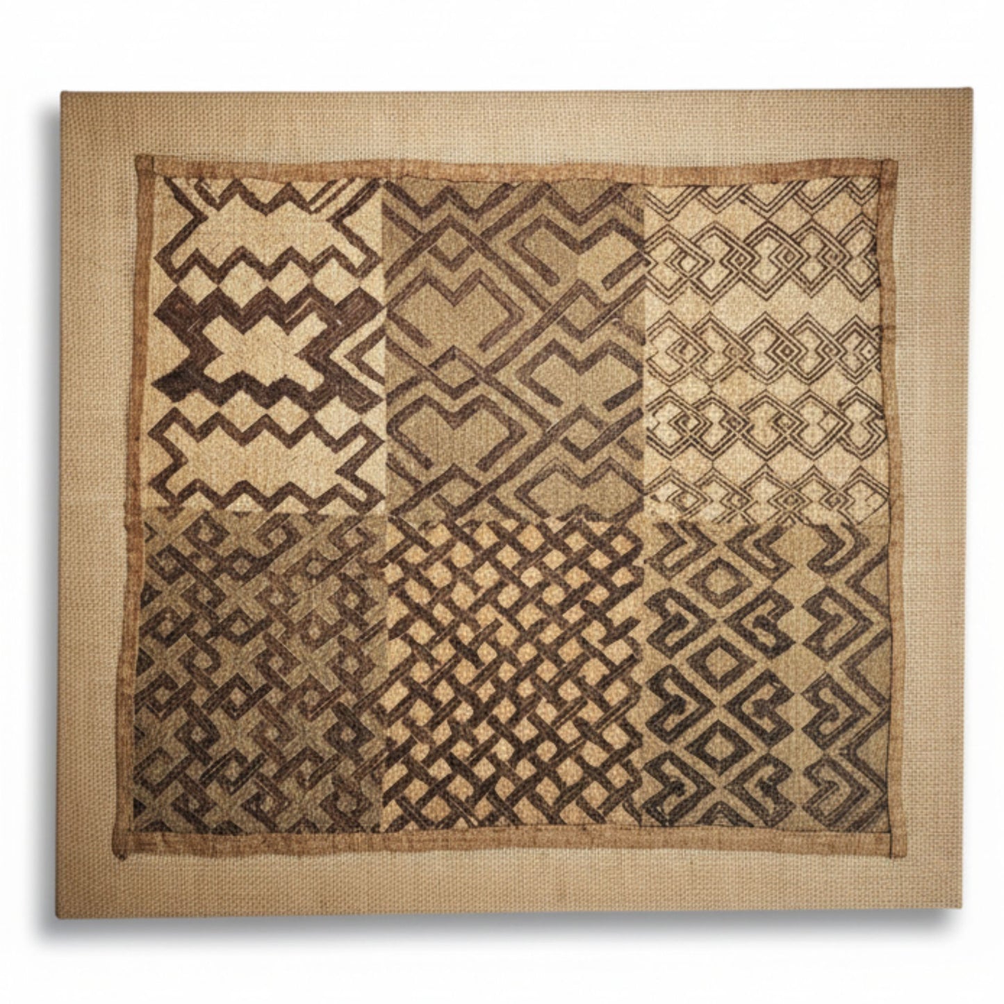 Kuba Textile with geometric patterns on a beige background