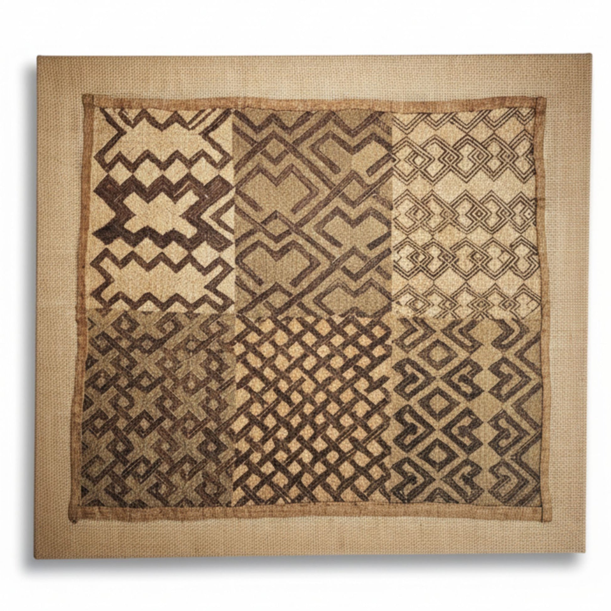 Kuba Textile with geometric patterns on a beige background